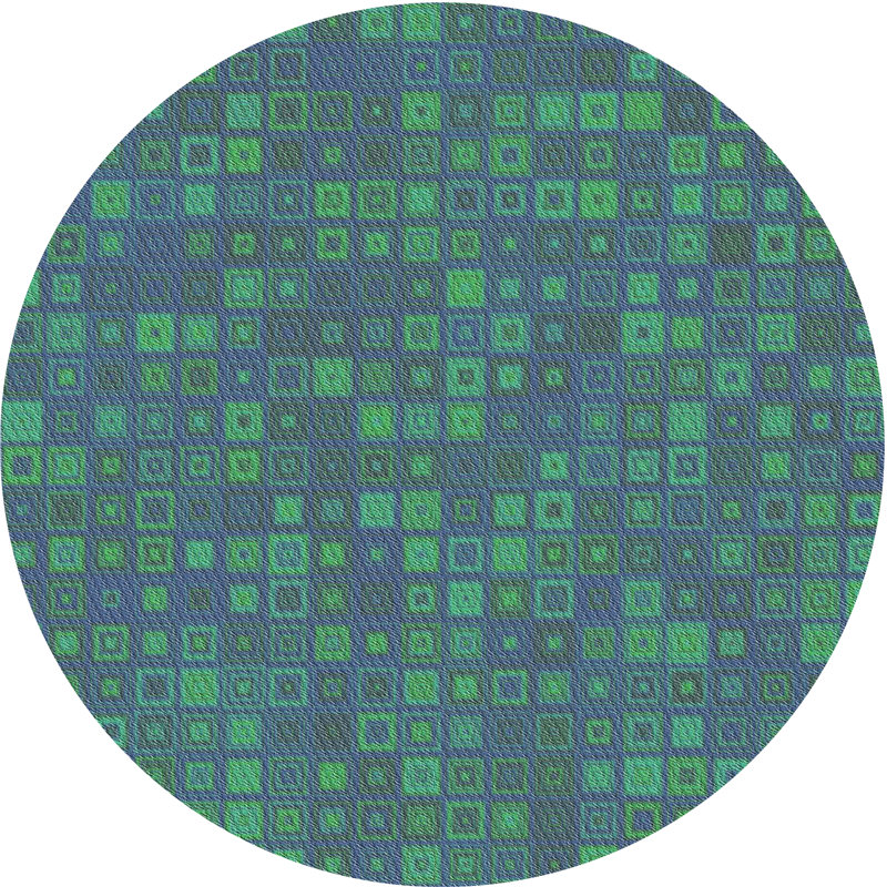 Tapis vert/rose à motifs, Rond 5 pi
