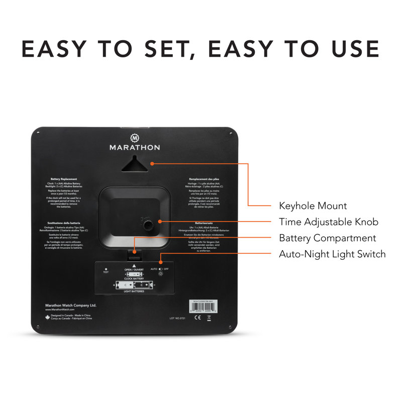 Marathon Black and White Analog Wall Clock with Auto Nightlight