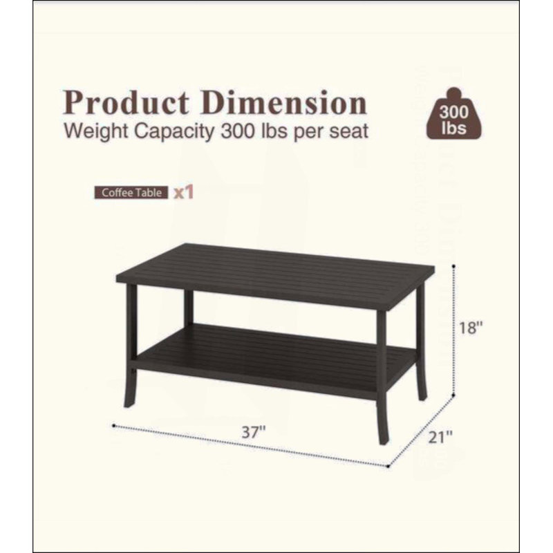 Table basse rectangulaire d'extérieur en métal à 2 niveaux, table d'appoint pour patio résistante à la rouille toutes saisons