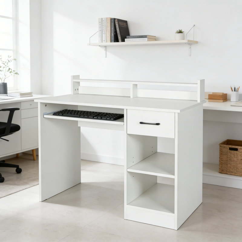 Computer Desk, 90cm. H x 105cm. W x 55cm. D, White
