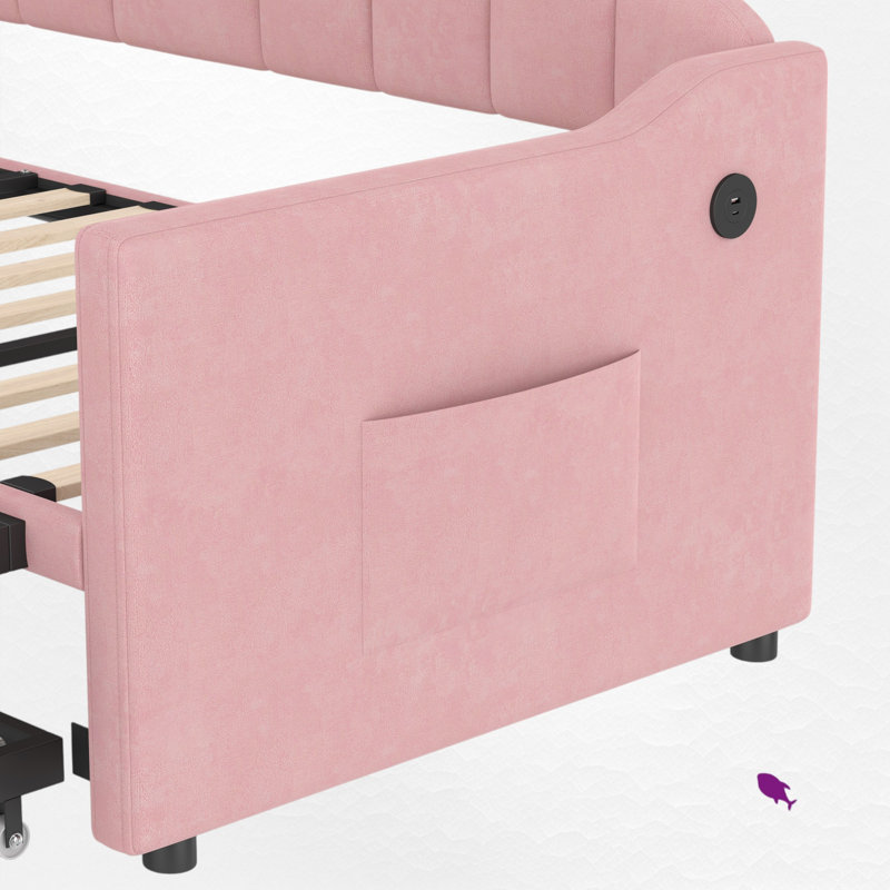 Upholstered Daybed With Trundle, Pink
