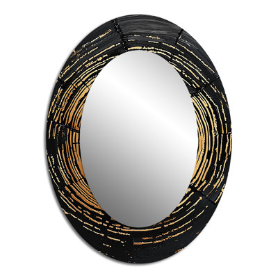 Golden Dark Wood Slide Roots Of Serenity III - Large Oval Wall Mirror On Metal