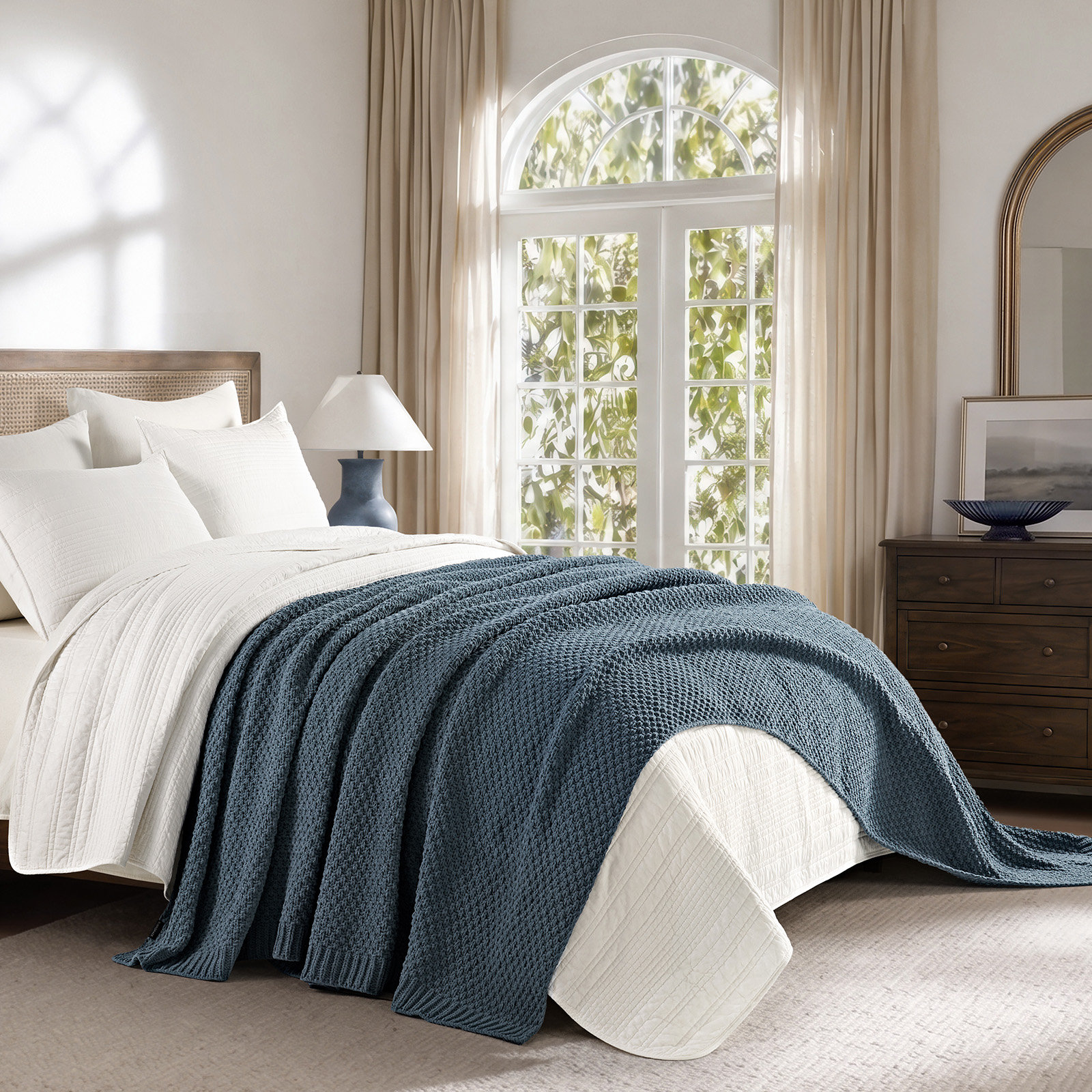 Chunky Chenille Weighted Throw Blanket, 90" L x 90" W, Stormy Blue