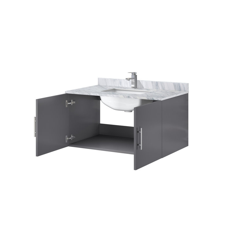 Ensemble de meuble-lavabo gris foncé l 36 po x P 22 po, comptoir en quartz blanc et robinet, White Quartz
