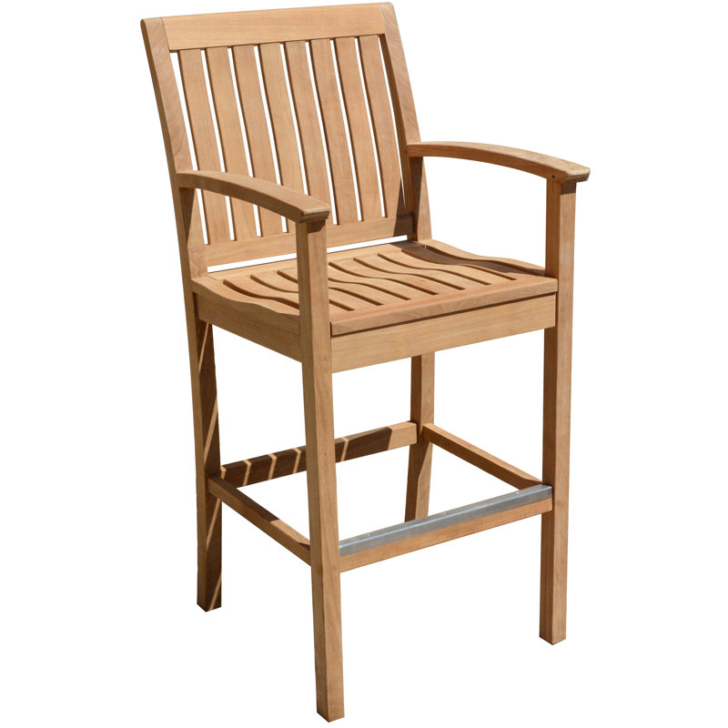 St. Lucia Teak Outdoor Barchair with Arms, Bar Stool (28” Seat Height)