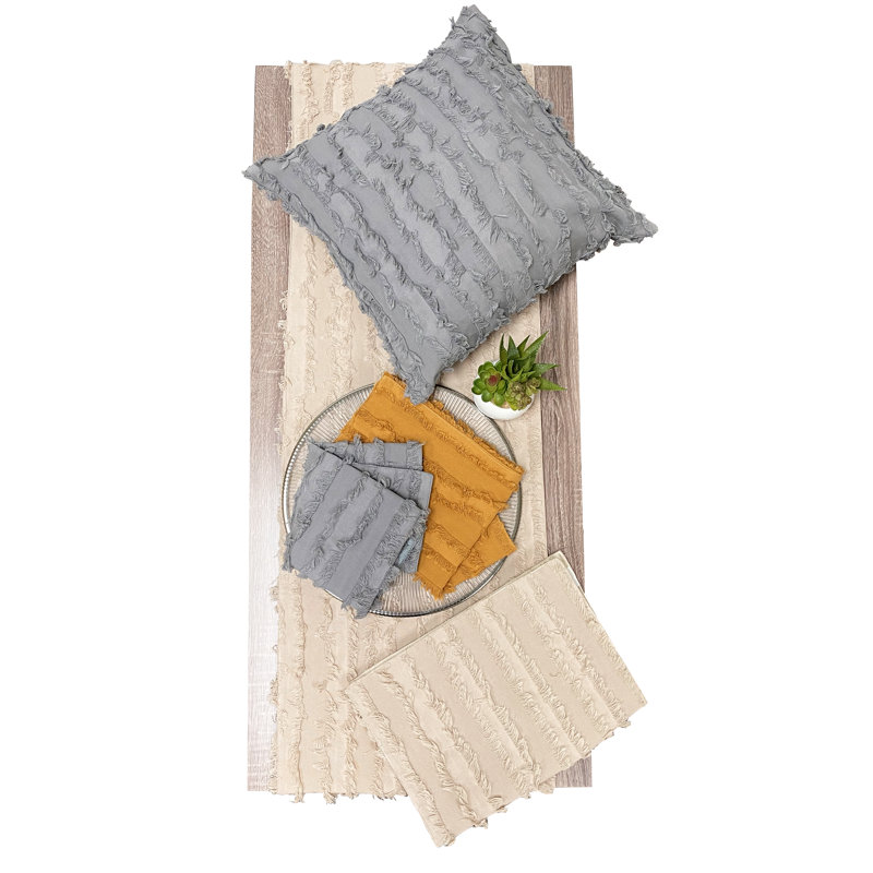 Chemin de table beige à rayures en coton 15 po x 72 po, Beige