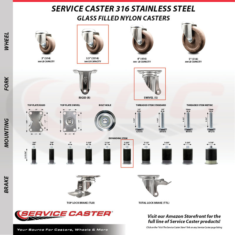 Stem Caster, 3.5" H x 3.5" W