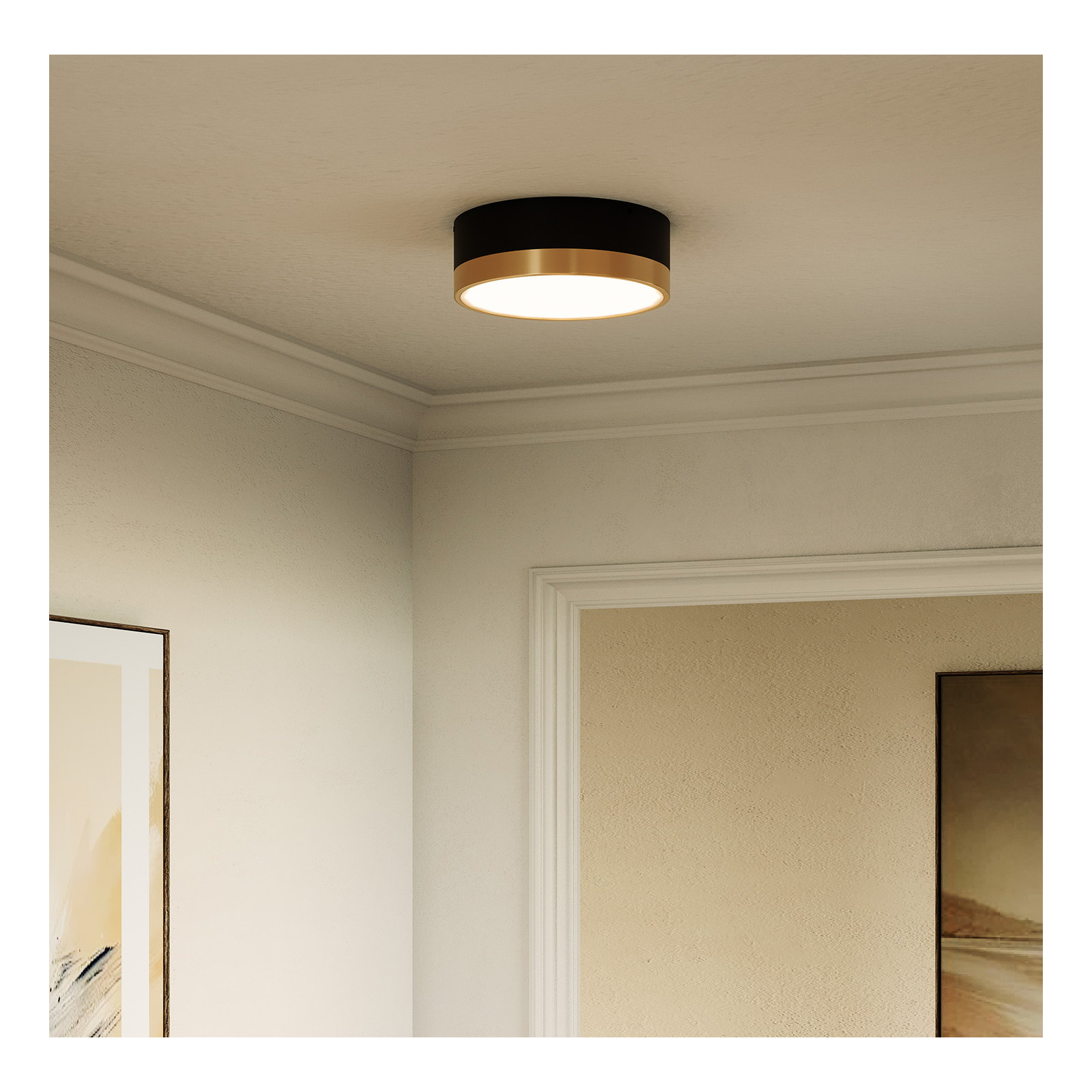 Mossy 2 Light Flush Mount, Aged Gold/Matte Black