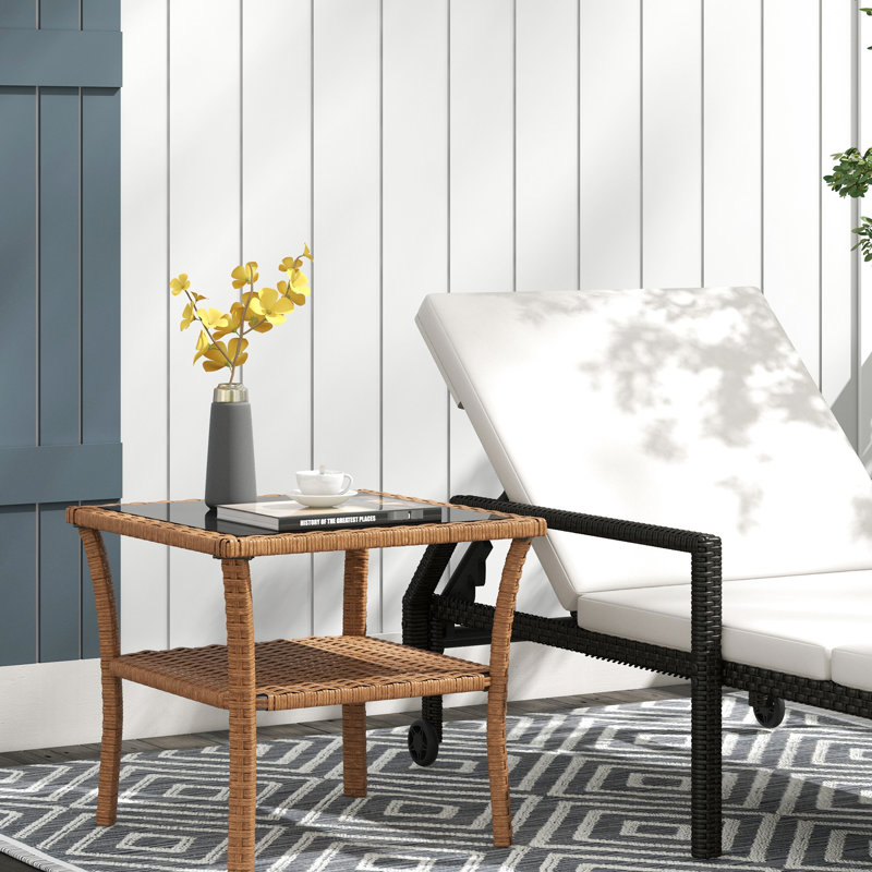 Table d'extérieur polyvalente avec verre trempé et 2 tablettes carrées en aluminium