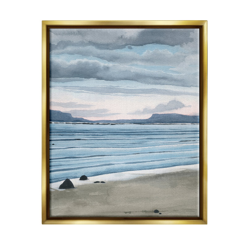 Calming Coastal Shore Ripples par Grace Popp - Peinture, H 21 po x l 17 po x P 1,7 po, Cadre flottant noir de jais
