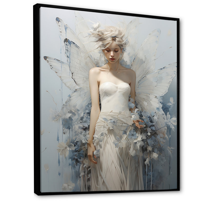 Fantaisie, minimalisme, fée des fleurs sur toile, Cadre flottant noir, H 40 po x l 30 po x P 1,5 po