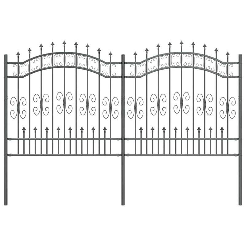 Vidaxl Garden Fence Powder-Coated Steel, Grey, 240cm H x 165cm W x 3.2cm D