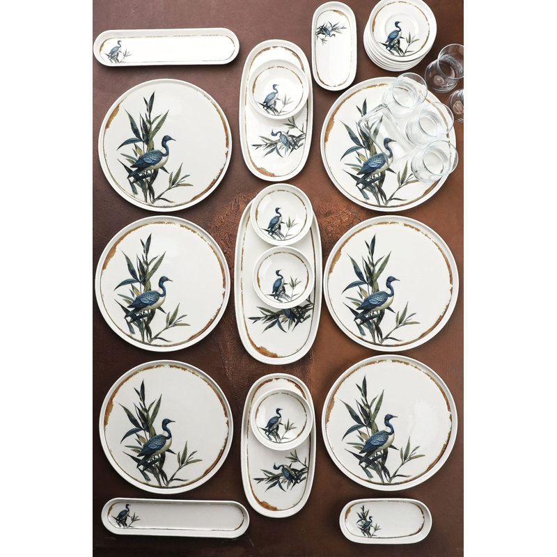29-Piece Breakfast Set, 100% Porcelain | Includes 6 Plates (9.4 in), 2 Olive Ovals, 1 Large Platter (9.8 in), 2 Medium Platters (8.7 in), 4 Bowls (4 in), 6 Tea Cups & 6 Saucers | Dishwasher & Microwave Safe, Elegant Dining Experience