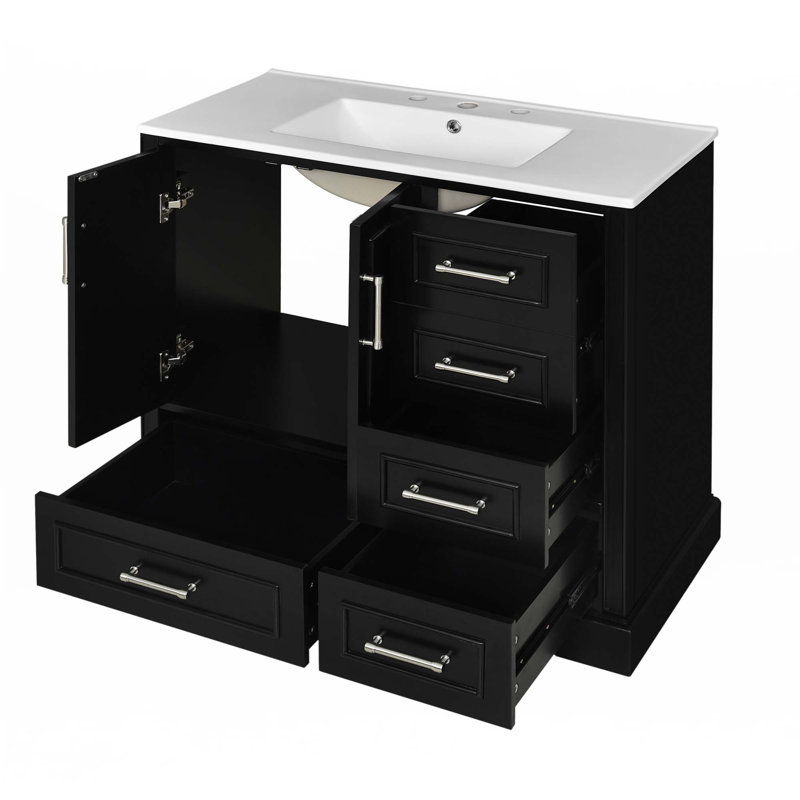 Meuble-lavabo traditionnel 36 "avec lavabo en céramique, Noir, noir, noir, noir, Argent argent