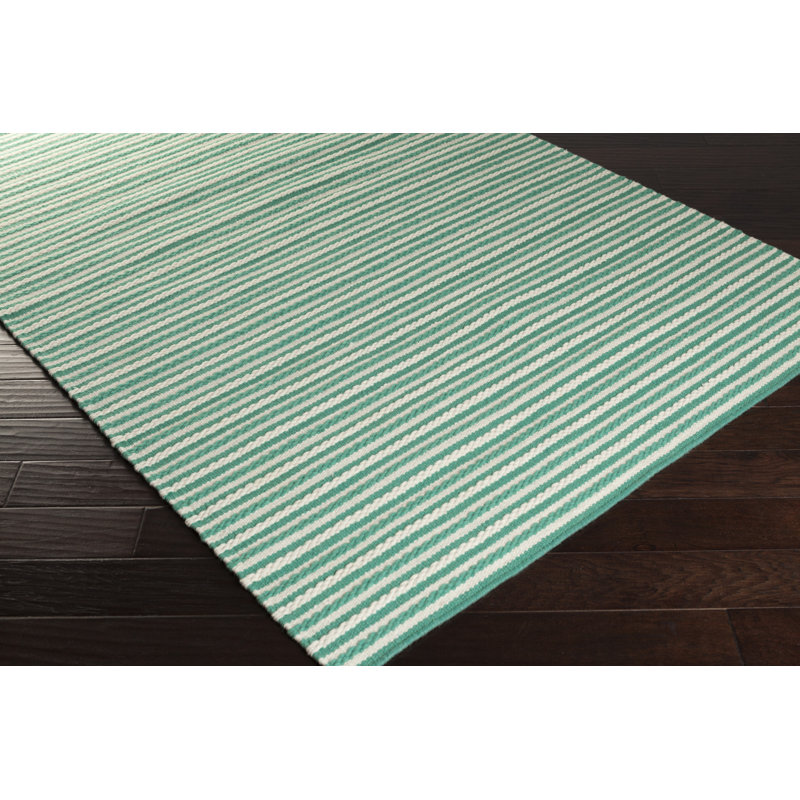 Tapis ivoire / menthe en laine tissé à la main Walton, Rectangle 8 pi x 11 pi