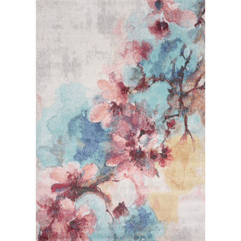 Tapis à motif floral 5 pi 3 po x 7 pi 7 po Solenne, Rectangle 6 pi 7 po x 9 pi 6 po