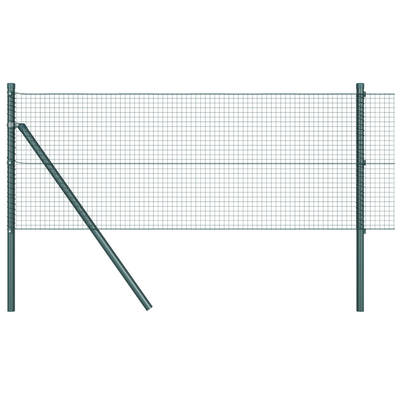 Welded Wire Fence With 7 Posts Steel, Green, 60cm H x 1000cm W
