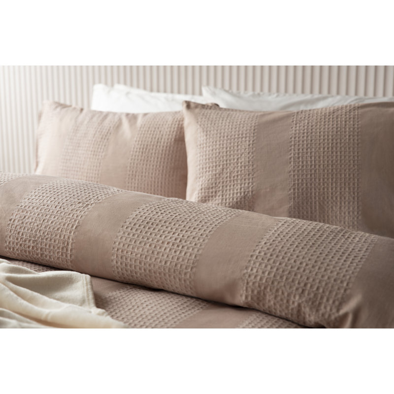 Cotton Striped Duvet Cover with Pillowcases, Double - 2 Standard Pillowcases, Dark Taupe