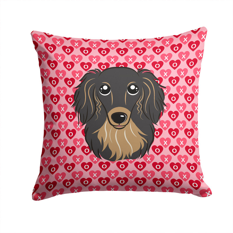 Coussin décoratif intérieur/extérieur schnauzer hearts, 14 po x 14 po, Teckel à poils longs noir et brun clair
