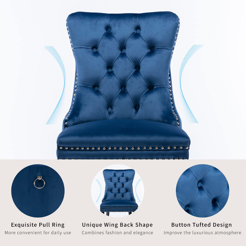 Delafield Lux Kitchen Dining Chairs, Blue, Set Of 6, Wood
