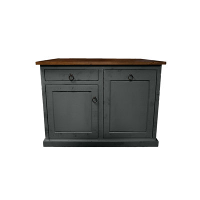 Farmhouse 60" Solid Wood Kicthen Island with trash bin compartment and Drop Leaf