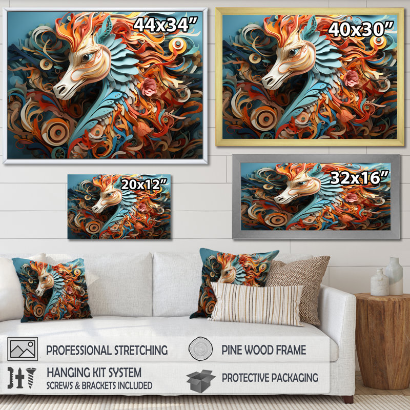 Mystical Seahorse Geometric II - impression, Cadre flottant noir, H 30 po x l 40 po x P 1,5 po