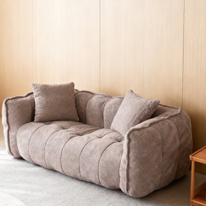 Modern Compressed Bean Bag Sofa, Coffee Brown Linen Blend