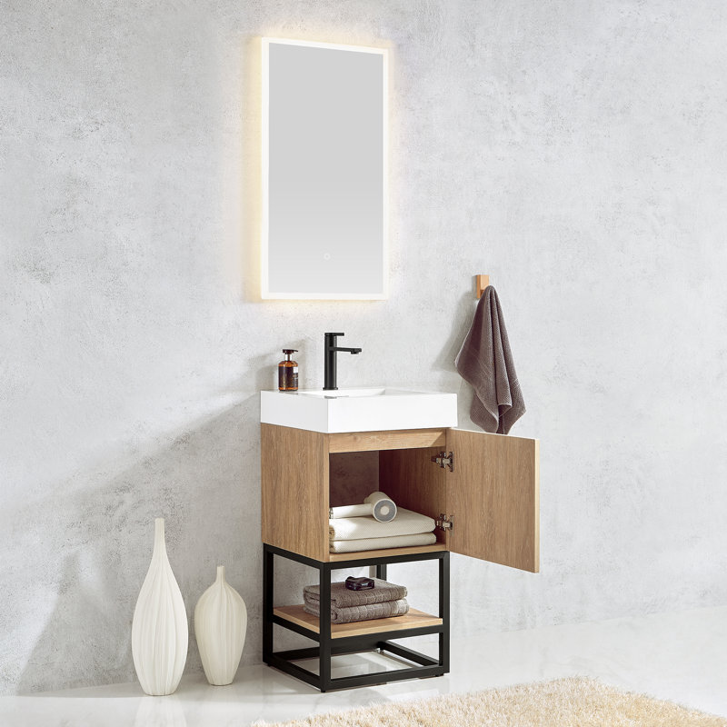 Ensemble de meuble-lavabo simple 18 po Alistair, Noir mat, Chêne naturel, Blanc