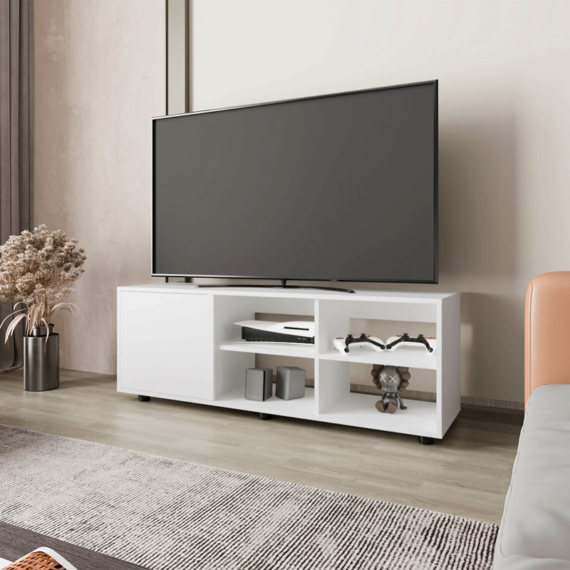 Meuble télé avec porte et rangement ouvert, Blanc