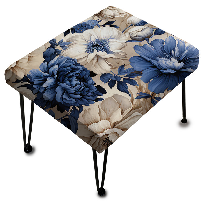 Repose-pieds rectangulaire bleu à motif floral victorien de style Renaissance VII