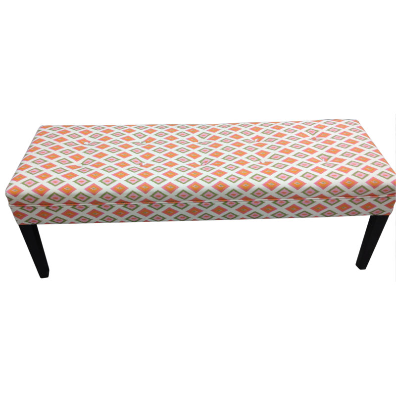 Upholstered Bench, Orange/ Geometric