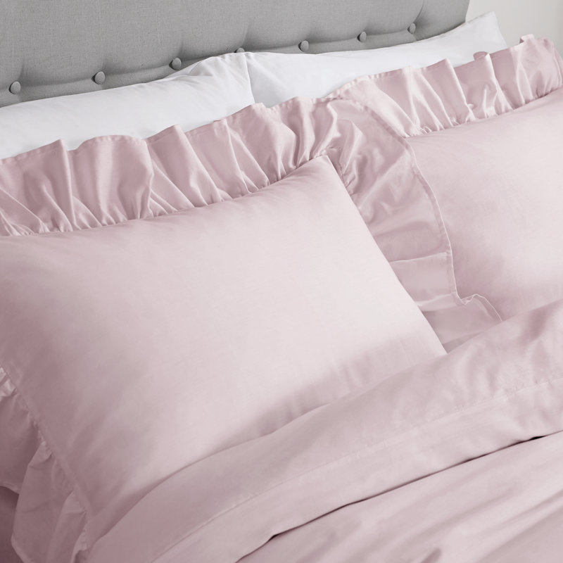Relaxed Frill 200 TC Duvet Cover Set, Super King - 2 Standard Pillowcases, Blush