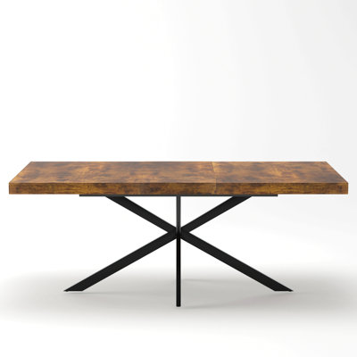 55.11"-70.86"Retro Rectangular Stretch Dining Table, Antique Wood Top And Same Color Relief Plate,With Storage Box,Suitable For Dining Rooms, Kitchens