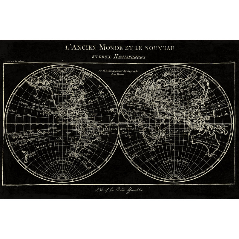 Map of the World Black 1 Piece Wrapped Canvas Painting, 20cm H x 30cm W