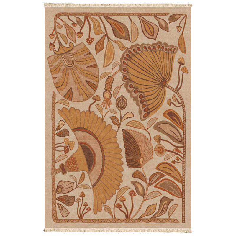 Boho Gold Peacock Floral Area Rug