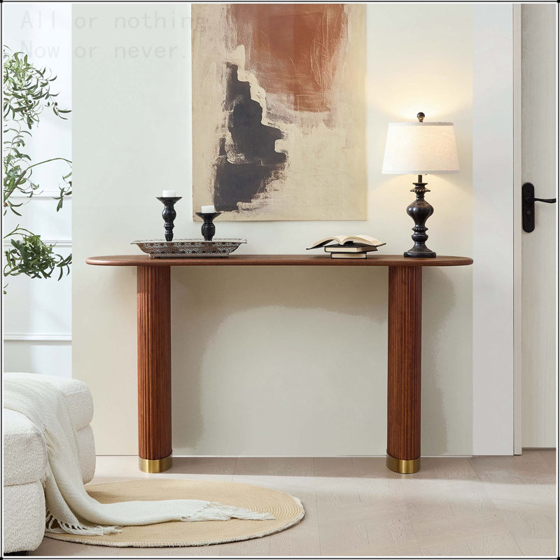 Modern Console Table with Stainless Steel Legs and Oval Design, Brown