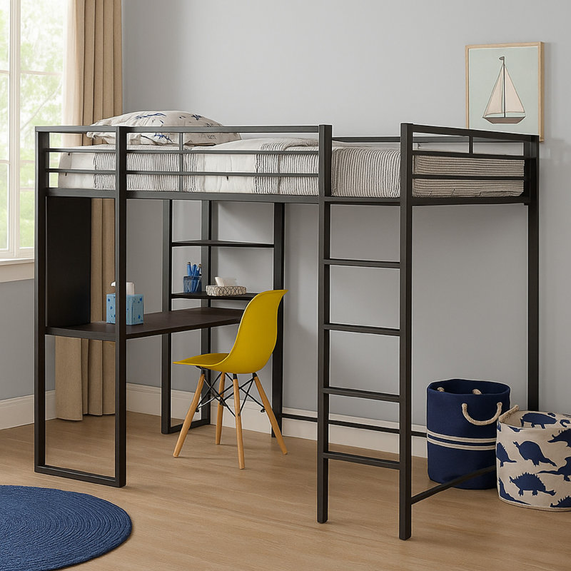 Lit mezzanine simple avec bureau et tablettes Saint-Louis