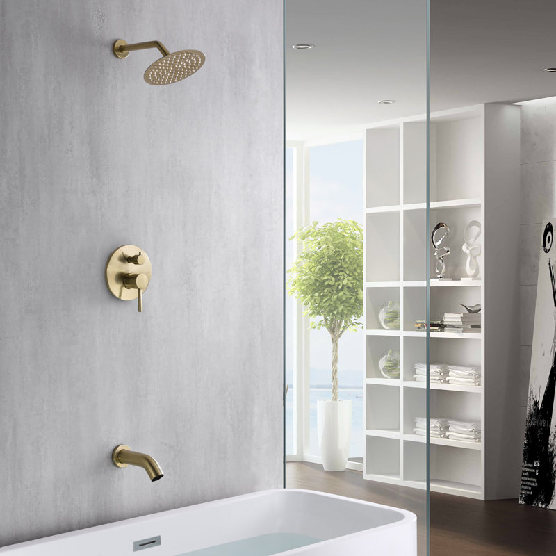Dual Function Concealed Mixer Showers with Rough in-Valve, Brushed Gold