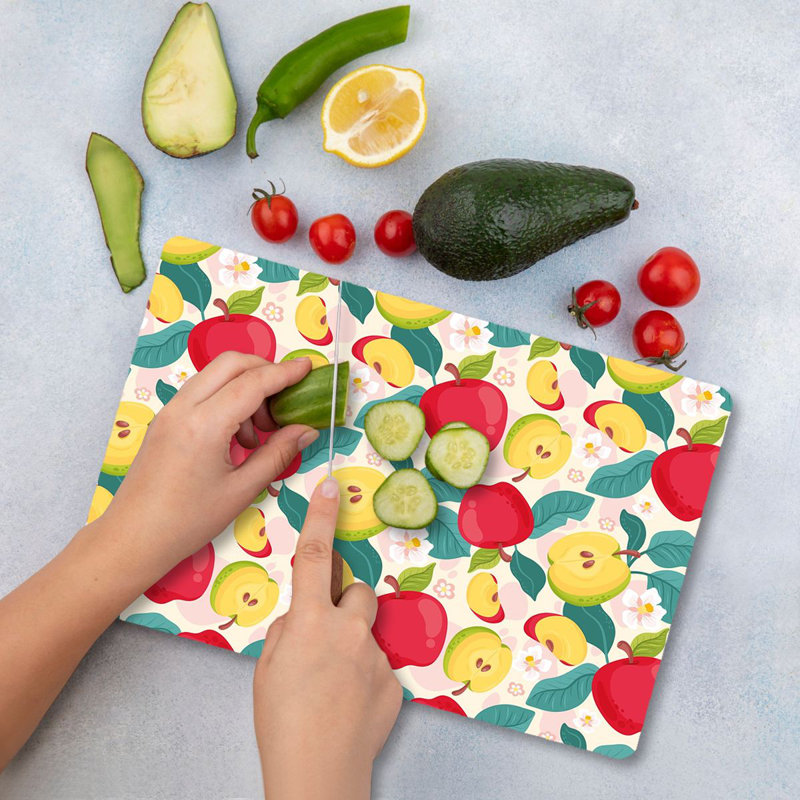 Tempered Glass Cutting Board, 7.9 x 11.8 inches | 100% Antibacterial, Easy-Clean Surface, Non-Slip Silicone Feet | Perfect for Food Prep & Serving, Durable & Stylish Kitchen Essential, Not Dishwasher Safe