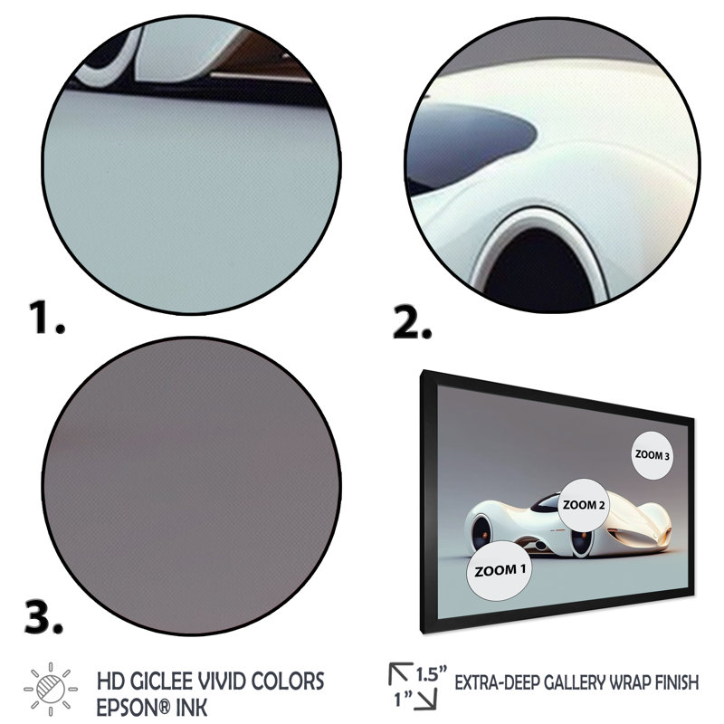 «Visionary Sports Car Design» en noir et blanc I - reproduction sur toile, H 12 po x l 20 po x P 1 po