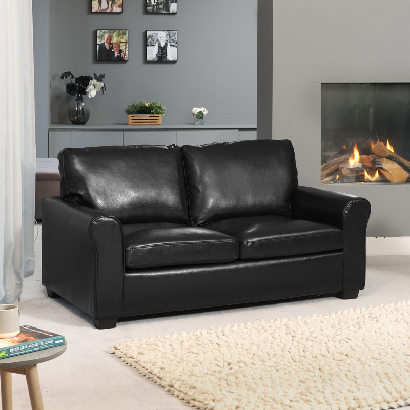 Aleasia 2 Seater Faux Leather Sofa Bed, Black