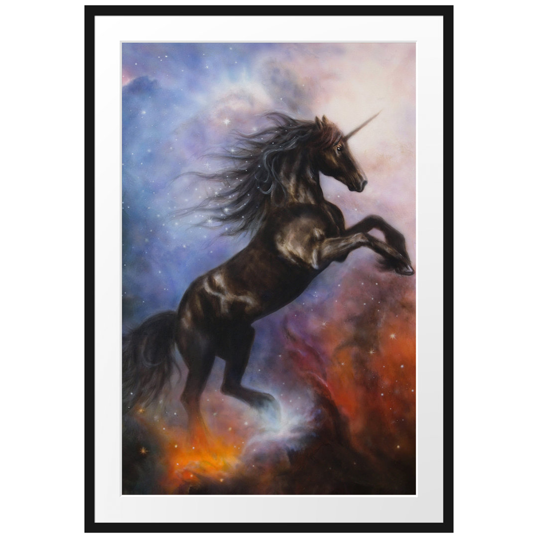 Gerahmtes Poster Traumhaftes schwarzes Einhorn