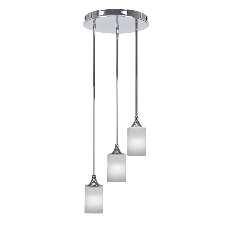 Luminaire suspendu suspendu en grappe à 3 lumières avec verre de marbre blanc Ja 4 po Ja, Chrome chrome