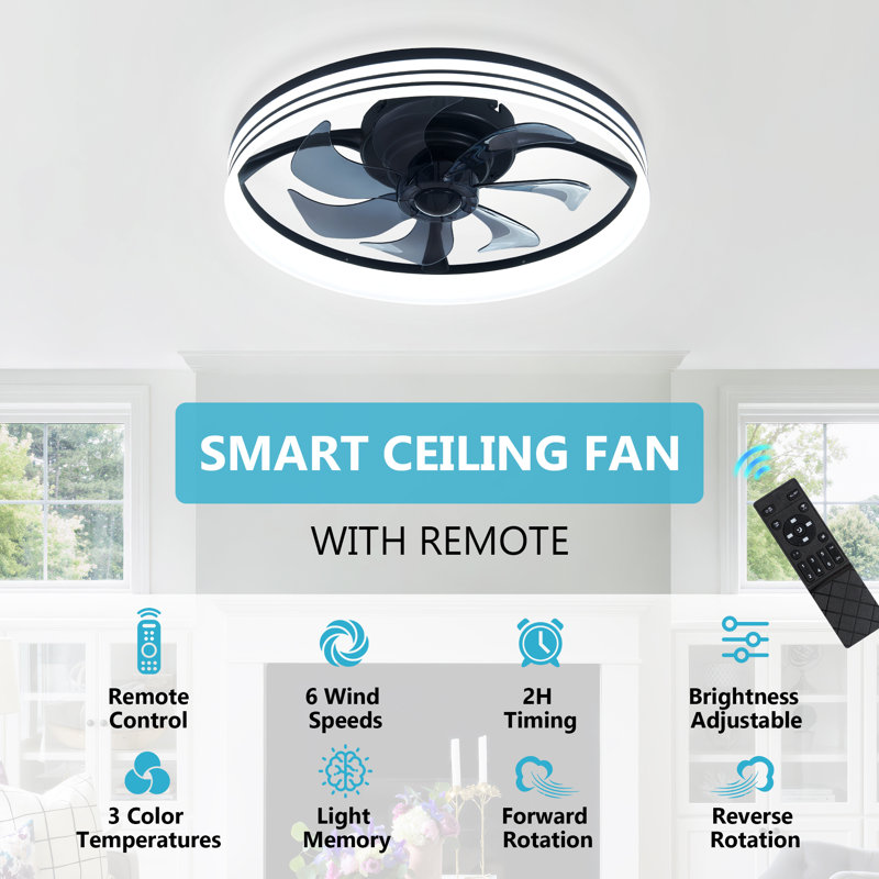 Modern 18.9" LED Ceiling Fan With Light, Dimmable  & Remote Control For Bedroom, Kitchen & Living Room