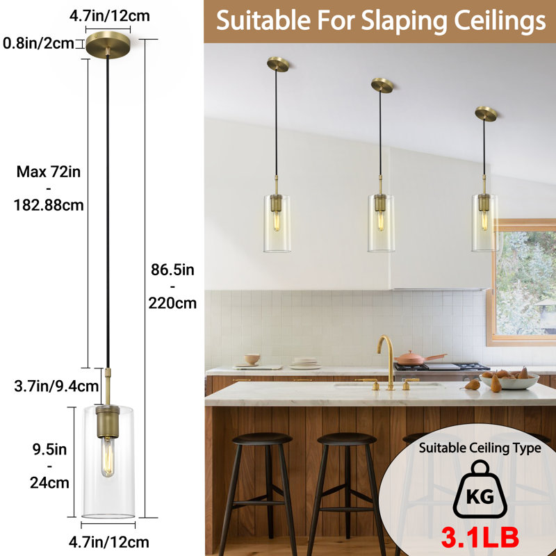 1 - Light Single Cylinder Pendant, Brass