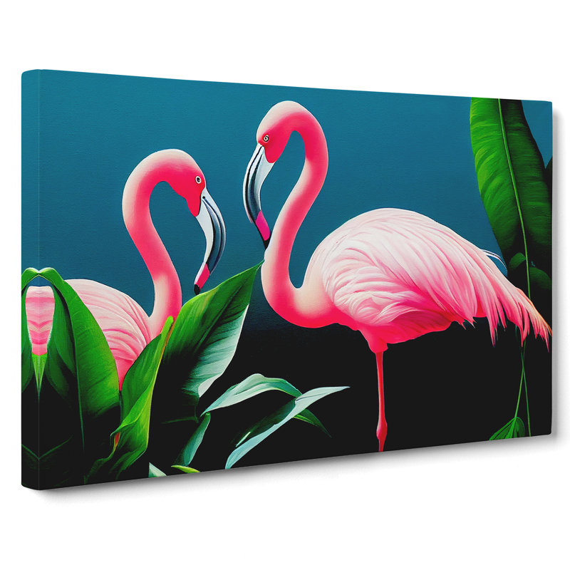 Attractive Flamingos - Wrapped Canvas, 50cm H x 76cm W x 3cm D