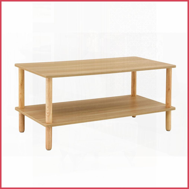 Table basse à 2 niveaux pour le salon - bois massif et amp; Panneau de fibres à densité moyenne, facile à nettoyer, rangement ouvert, pieds en bois d'hévéa stables