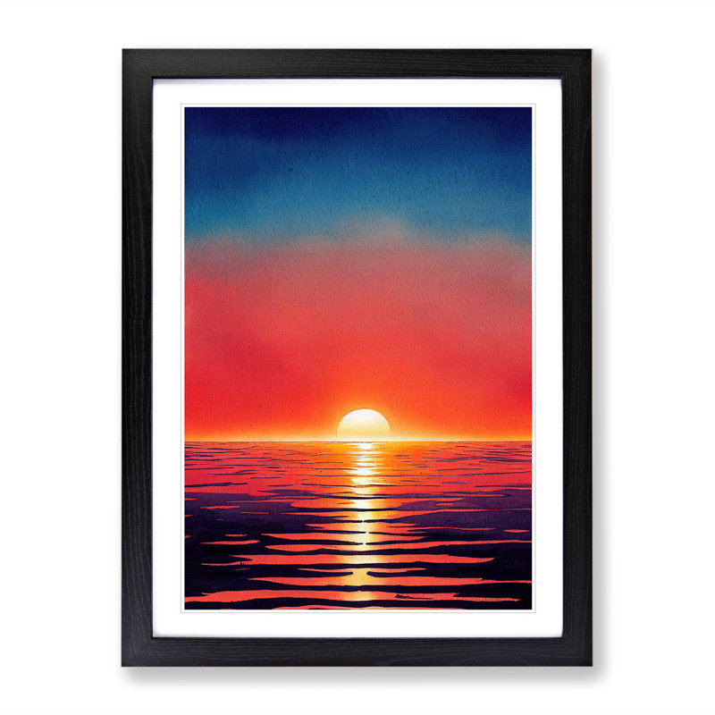 XV1022-627X An Ocean Sunset Watercolour No.7 1 Piece Single Picture Frame Wall Art, 34cm H x 25cm W, Black