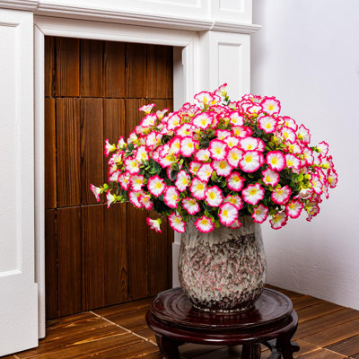 Artificial Faux Flowers For Outdoor 16 Bundles Boxwood Fake Morning Glory For Planter,UV Resistant Fake Flowers For Home Porch Patio Outside（Pink）