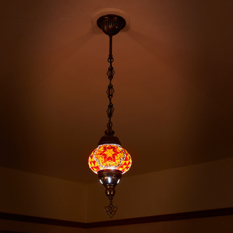 Karlie 1 - Light Antique Bronze Sphere Pendant, Red/Orange